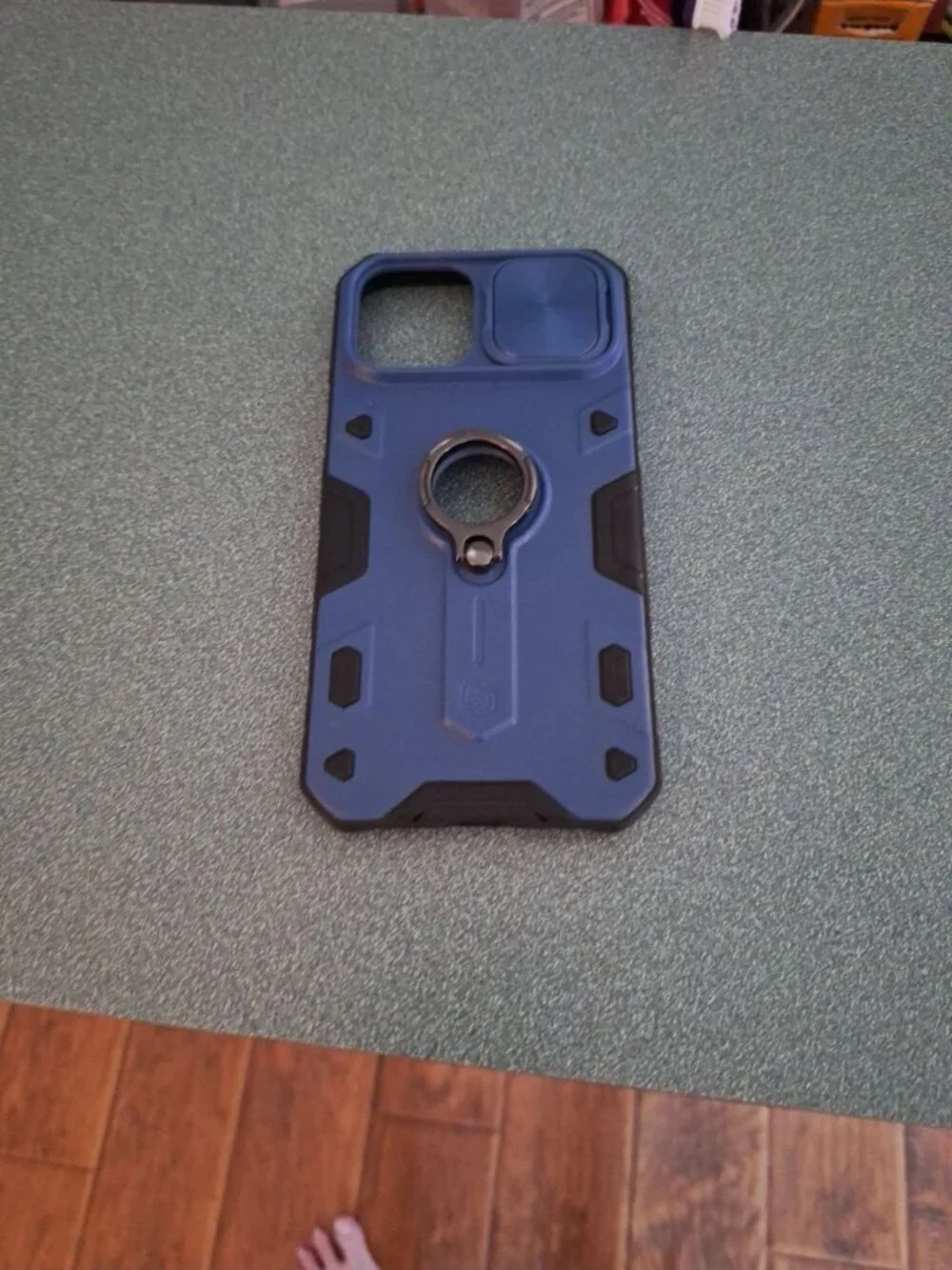 Rugged Navy Blue iPhone Armor Case with Ring Stand & Camera Cover